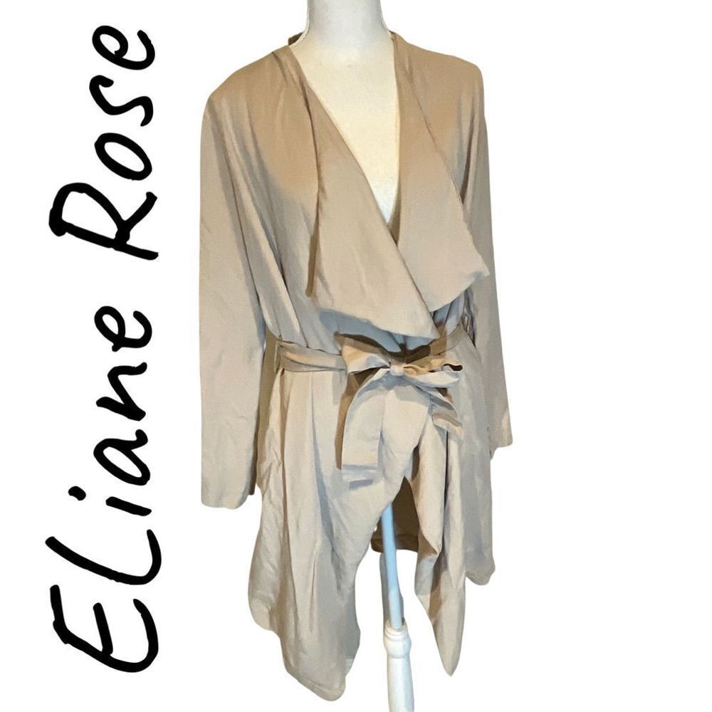 ELIANE ROSE cozy & lightweight, tan draped front jacket with matching tie belt